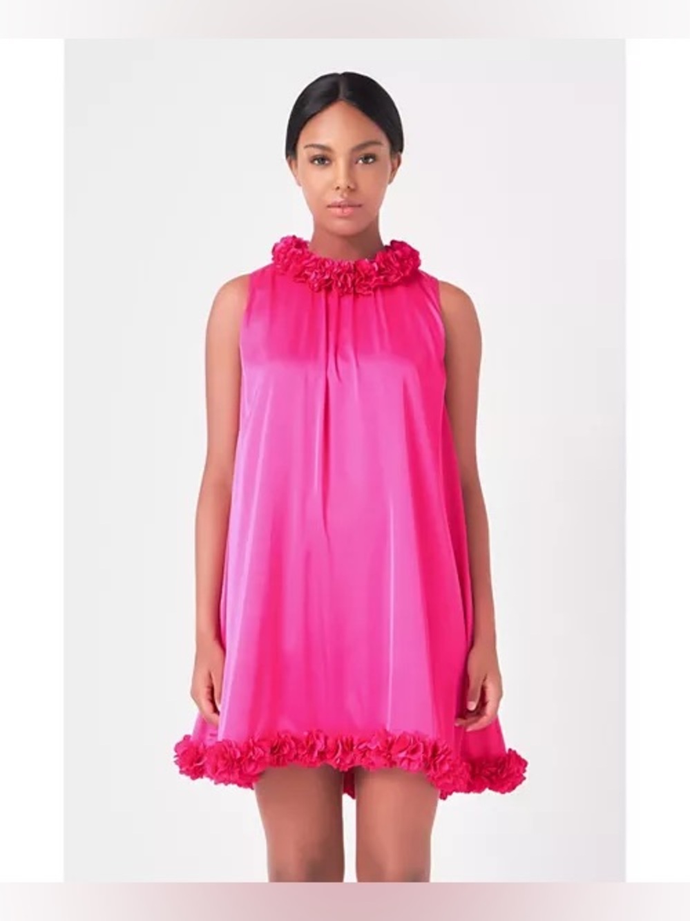 MACY’S Bright Pink Floral-Trim Sleeveless Party Dress